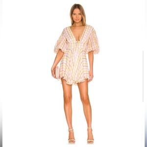 For Love & Lemons Rue Puff Sleeve Mini Dress in Yellow NEW